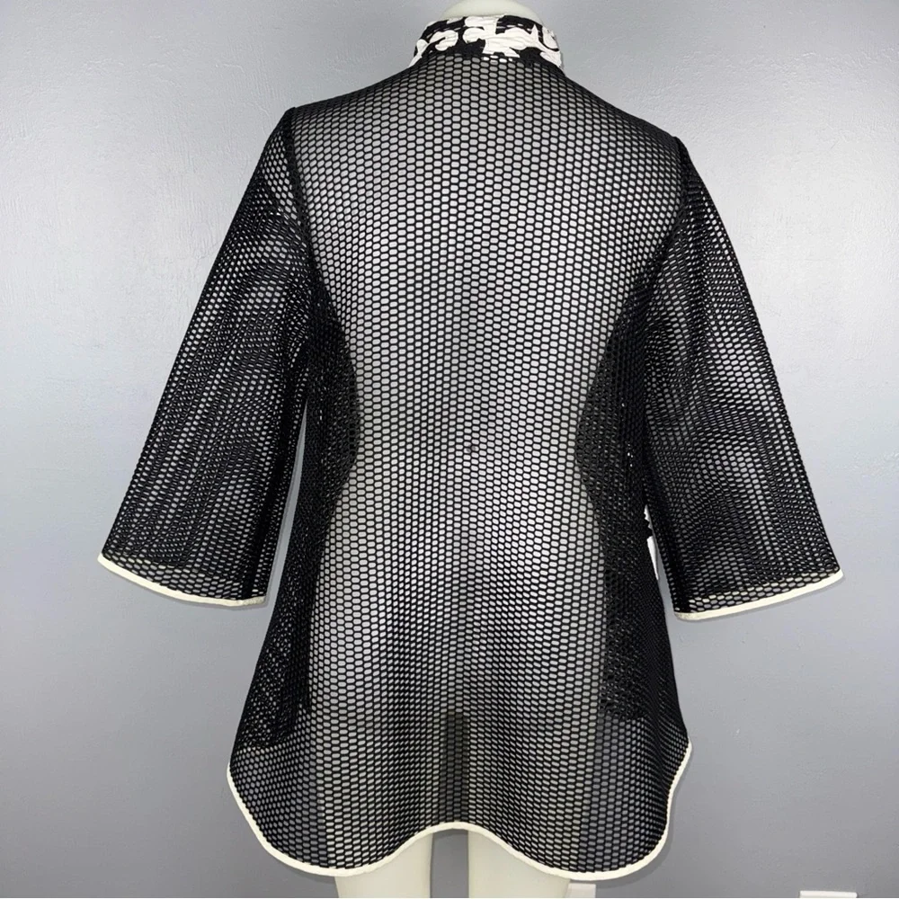 Haute Couture Paris Cardigan Medium Black White Ivory Sheer Art To Wear‎ *READ